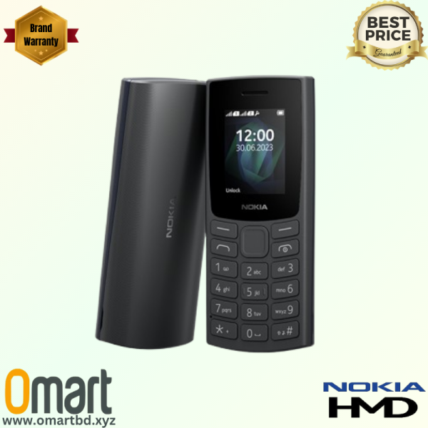 Nokia 105 DS 2023 feature phone with a 1.8-inch display, 1000mAh battery, and dual SIM support. Buy now at the best price in Bangladesh from OMART.