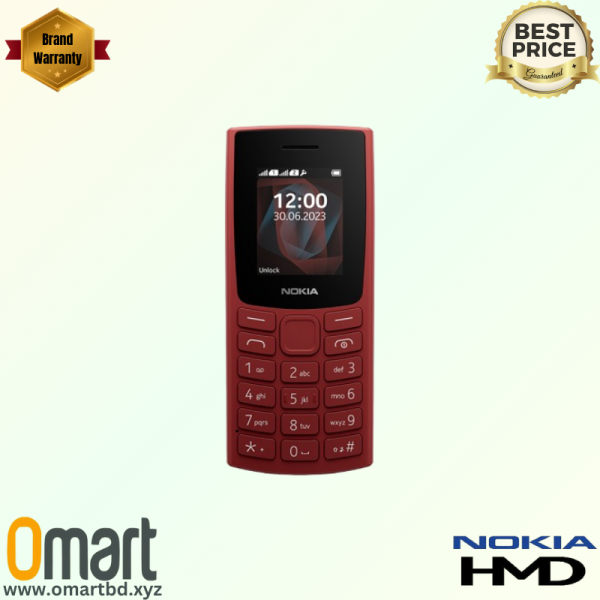 Nokia 105 DS 2023 feature phone with a 1.8-inch display, 1000mAh battery, and dual SIM support. Buy now at the best price in Bangladesh from OMART.