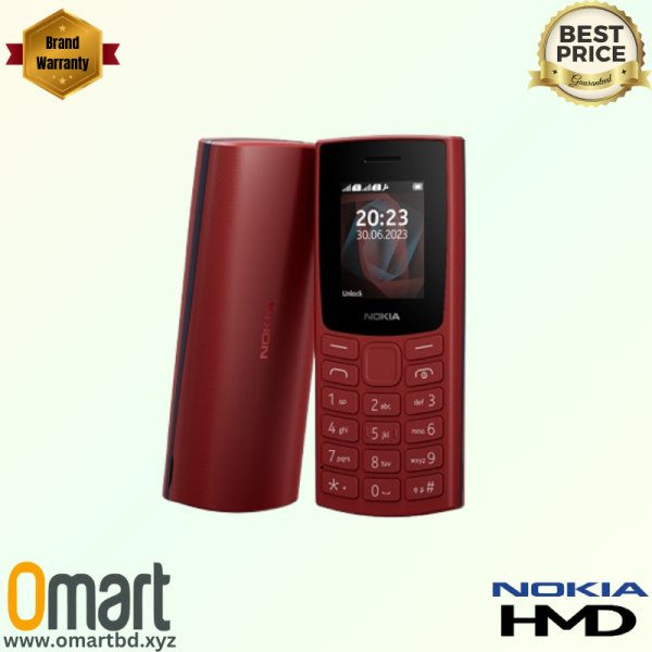 Nokia 105 DS 2023 feature phone with a 1.8-inch display, 1000mAh battery, and dual SIM support. Buy now at the best price in Bangladesh from OMART.