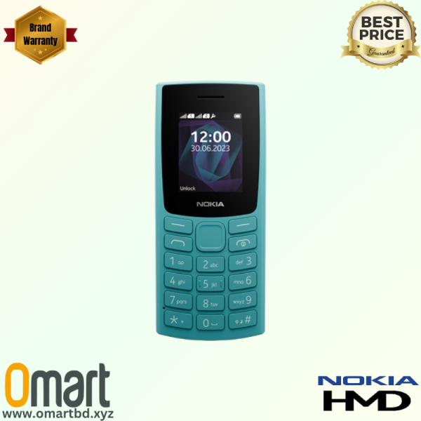 Nokia 105 DS 2023 feature phone with a 1.8-inch display, 1000mAh battery, and dual SIM support. Buy now at the best price in Bangladesh from OMART.