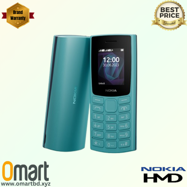 Nokia 105 DS 2023 feature phone with a 1.8-inch display, 1000mAh battery, and dual SIM support. Buy now at the best price in Bangladesh from OMART.