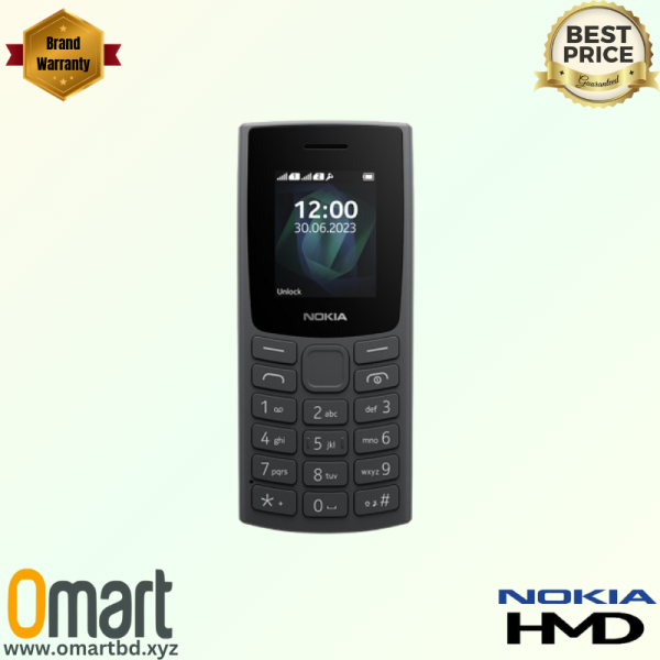 Nokia 105 DS 2023 feature phone with a 1.8-inch display, 1000mAh battery, and dual SIM support. Buy now at the best price in Bangladesh from OMART.