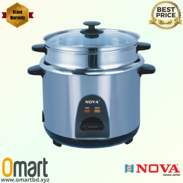 "NOVA Rice Cooker, double pot design with stainless steel and aluminum pots, 700W power, available at OMART."