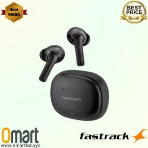 Fastrack FPods FS100 wireless earphones with built-in microphone, sweatproof design, and 40-hour battery life, available in Bangladesh at OMART.